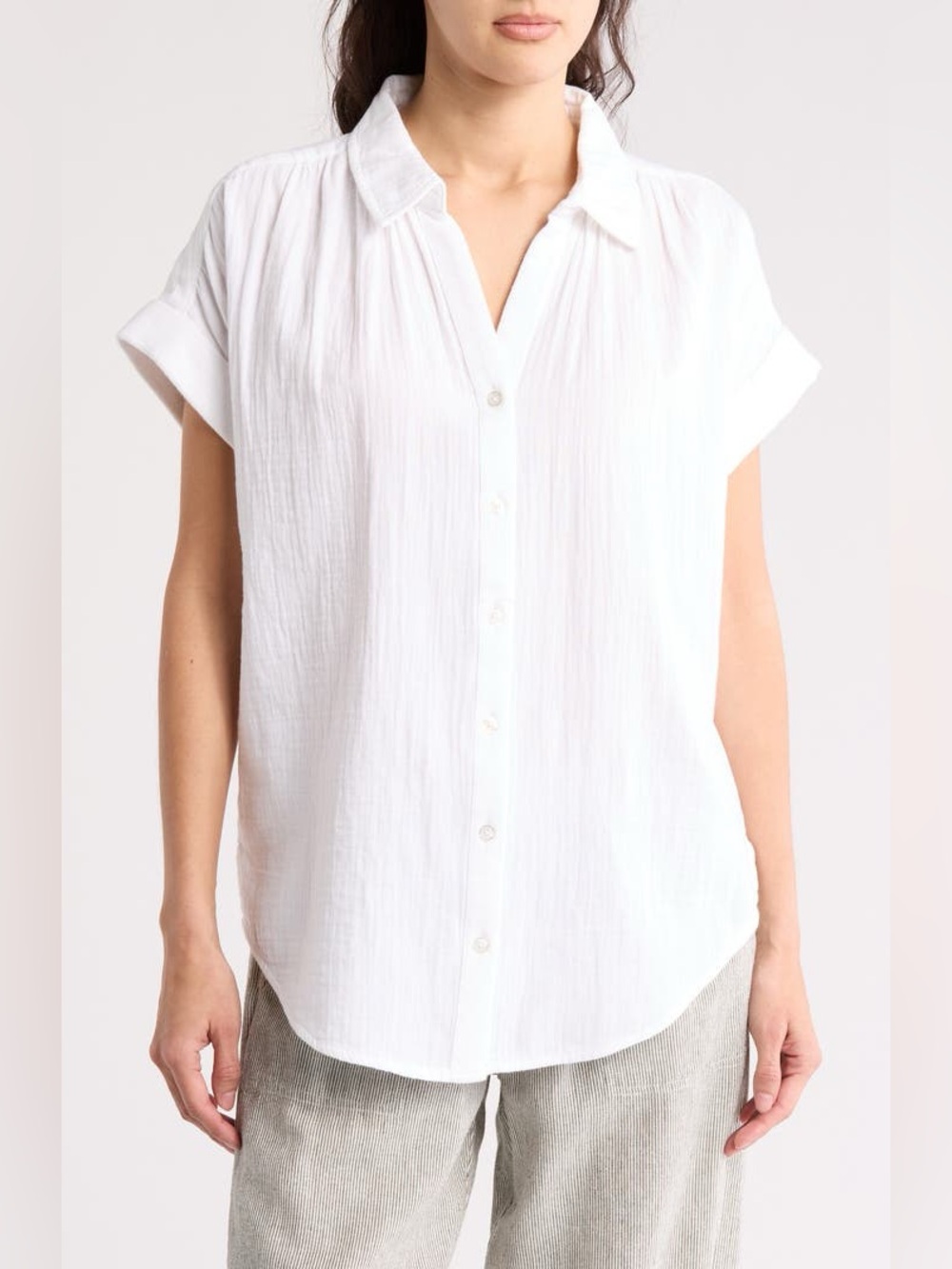 Loft Caslon White Short-Sleeve Button-Down Blouse